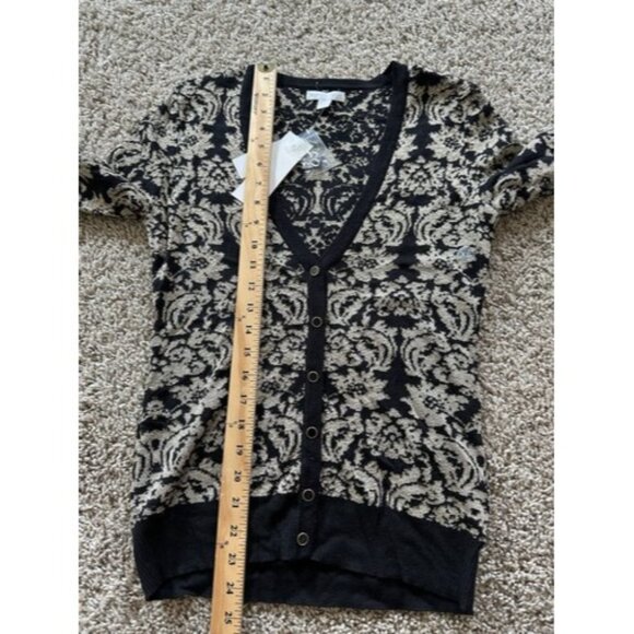 New York & Company Black Gold Floral V-Neck Cardigan Button up Size XS - Picture 10 of 13